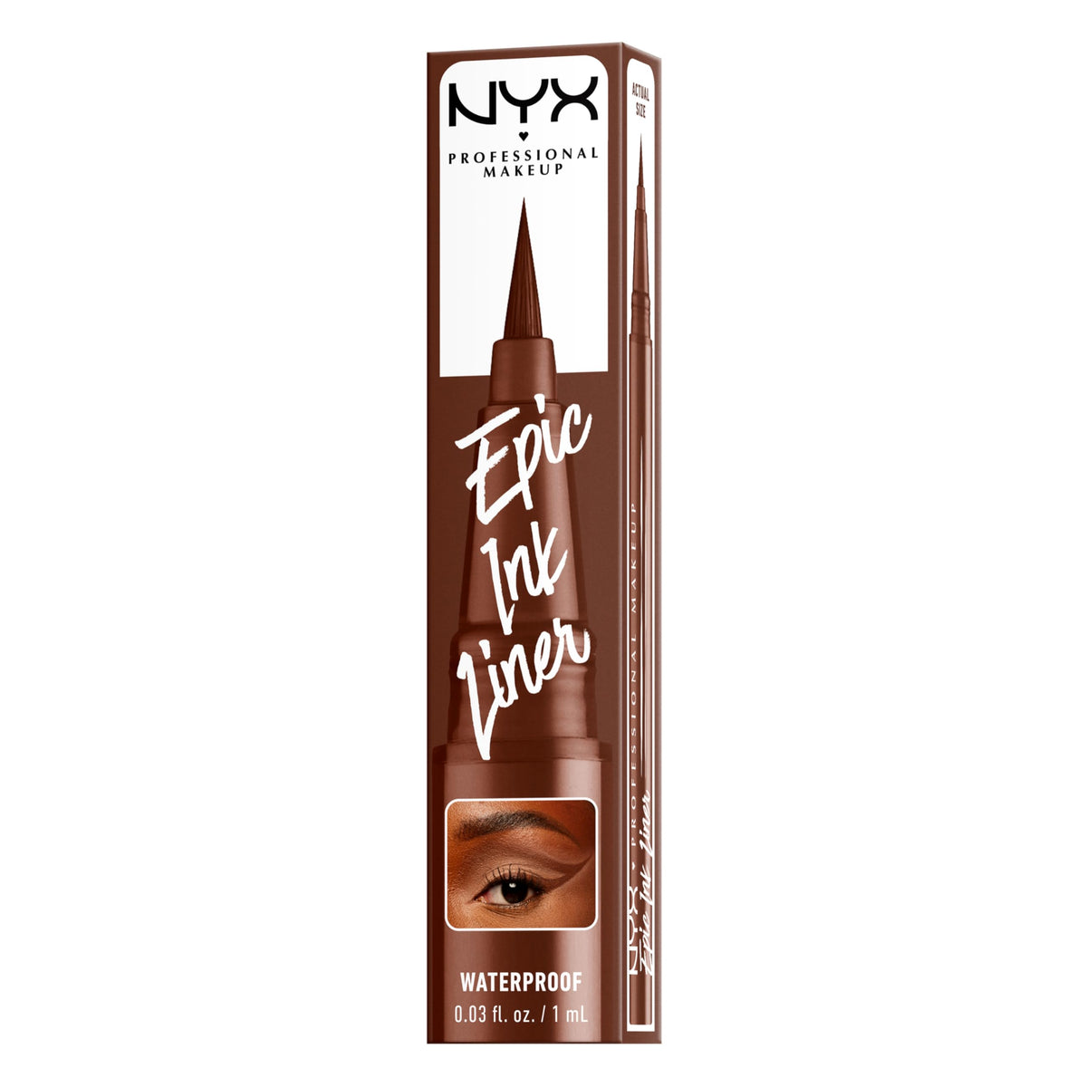 NYX PROFESSIONAL MAKEUP pen held in hand showing size and travel-friendly benefit