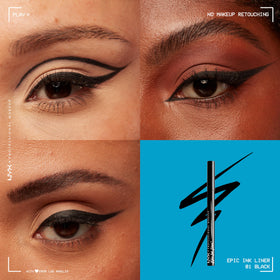 NYX PROFESSIONAL MAKEUP black swatches on skin showing intense pigment benefit