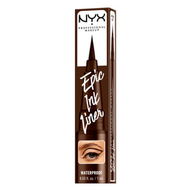 NYX PROFESSIONAL MAKEUP eyeliner displayed with eyeshadow and brushes for coordinated looks