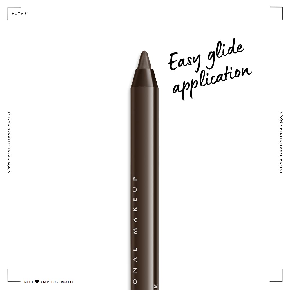 NYX PROFESSIONAL MAKEUP deepest brown applied as a winged liner showing long-lasting hold