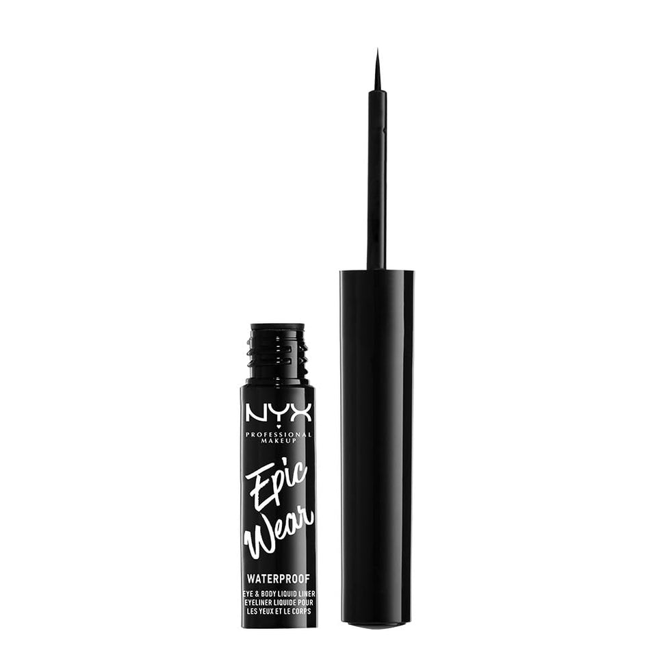 NYX PROFESSIONAL MAKEUP liner front packaging showing product and black shade benefit longwear