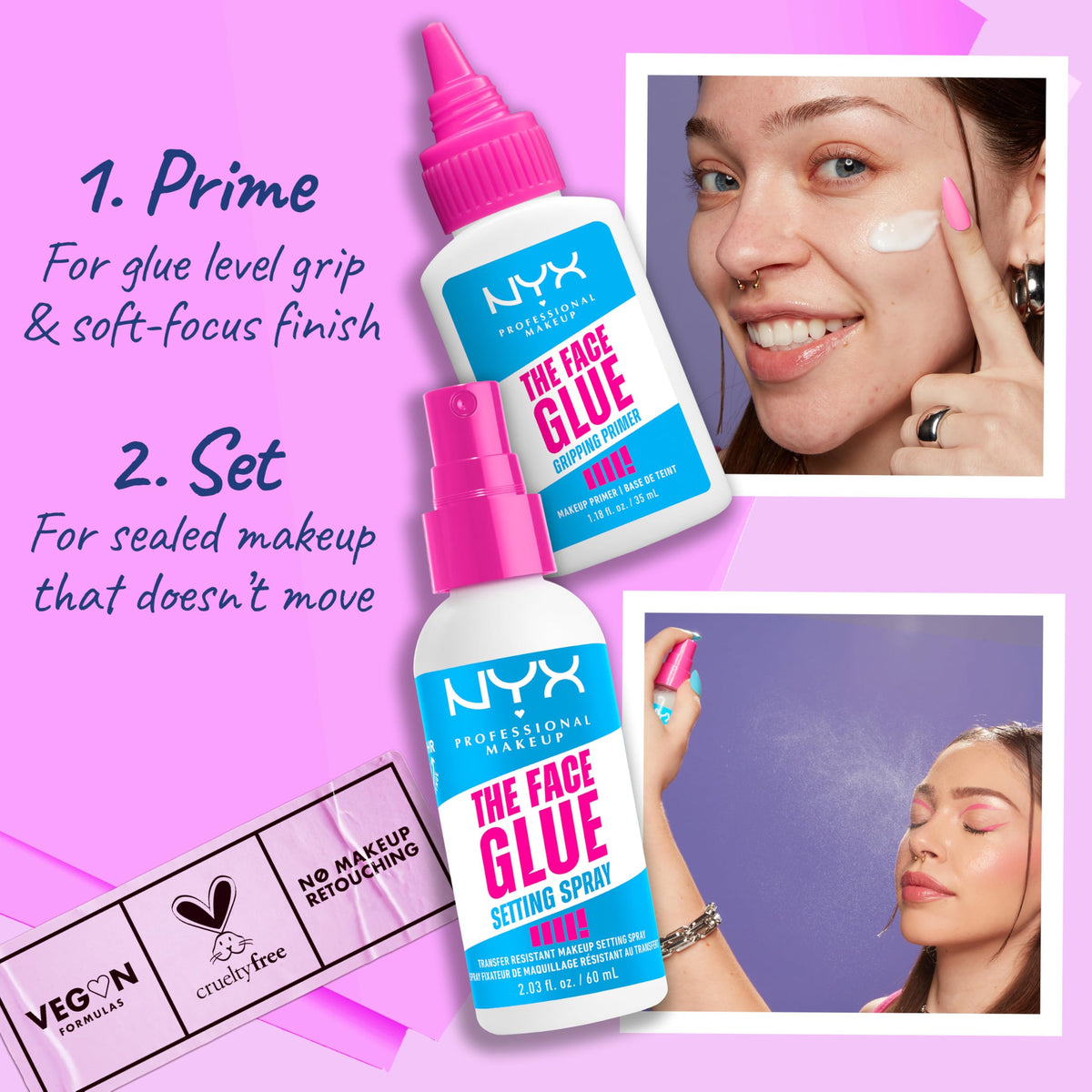 NYX Face Glue on model showing finished makeup with enhanced color vibrancy