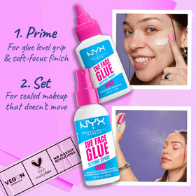 NYX Face Glue on model showing finished makeup with enhanced color vibrancy