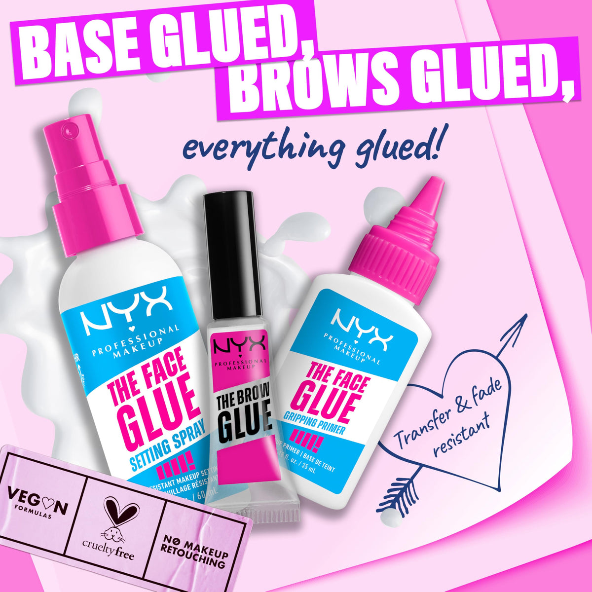 NYX Face Glue waterproof test swatch showing transfer resistance and durability