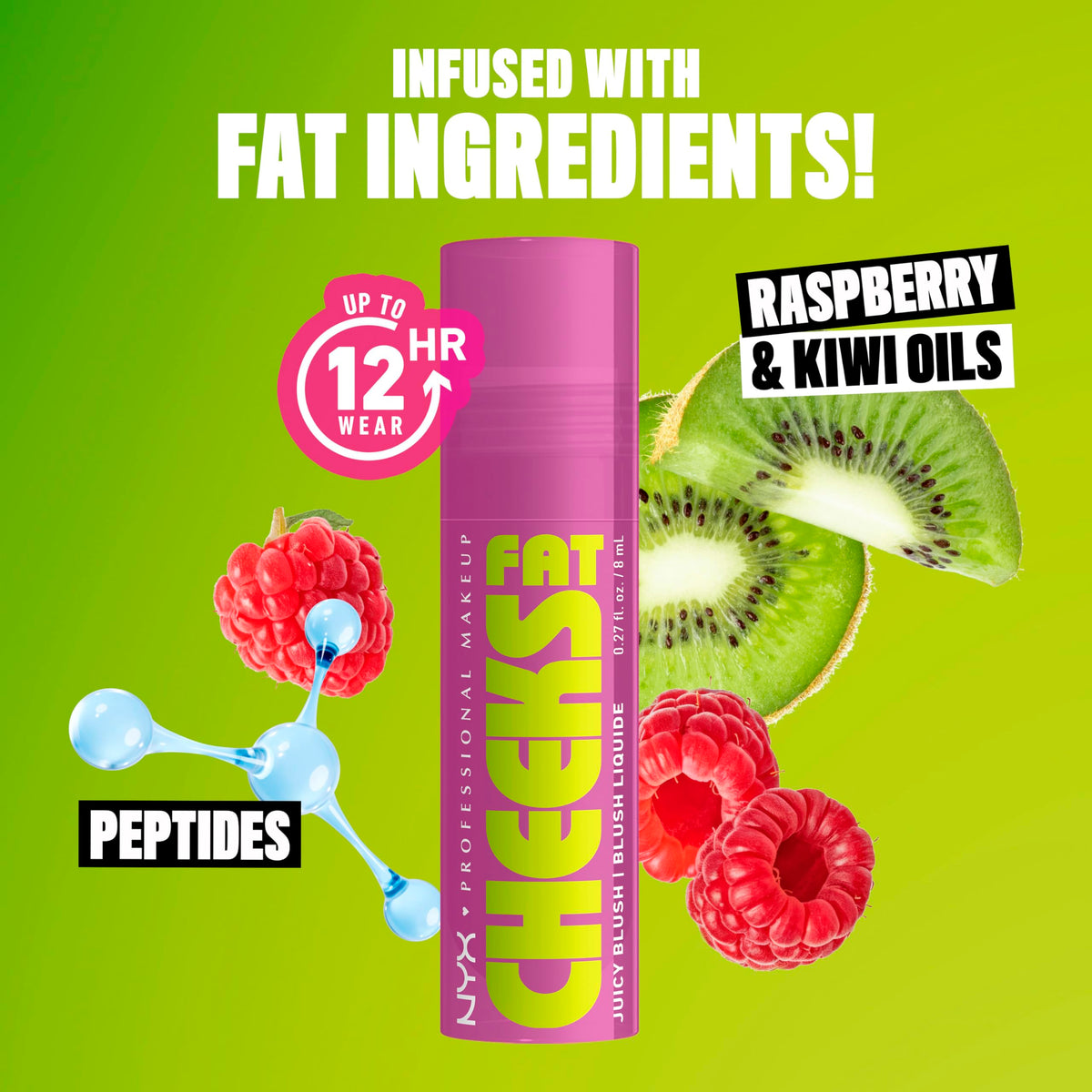 NYX PROFESSIONAL MAKEUP raspberry and kiwi visual illustrating fruit oils and nourishing benefits