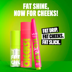 NYX PROFESSIONAL MAKEUP styled with Fat Oil Lip Drip to show coordinated dewy cheek and lip finish