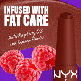 NYX PROFESSIONAL MAKEUP angled lipstick with cap off showing twist crayon convenience