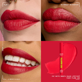NYX PROFESSIONAL MAKEUP swatch on arm, illustrates buildable red color payoff