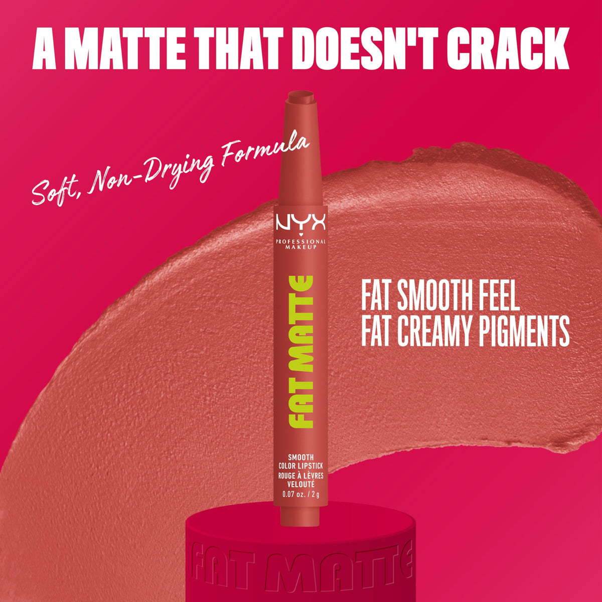 NYX PROFESSIONAL MAKEUP close-up of creamy Fat Matte texture showing smooth glide