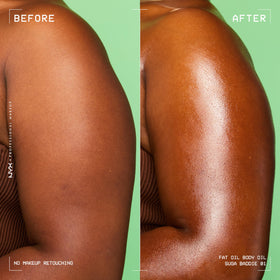 NYX Fat Oil dispensed in palms demonstrating easy warming and even application benefit