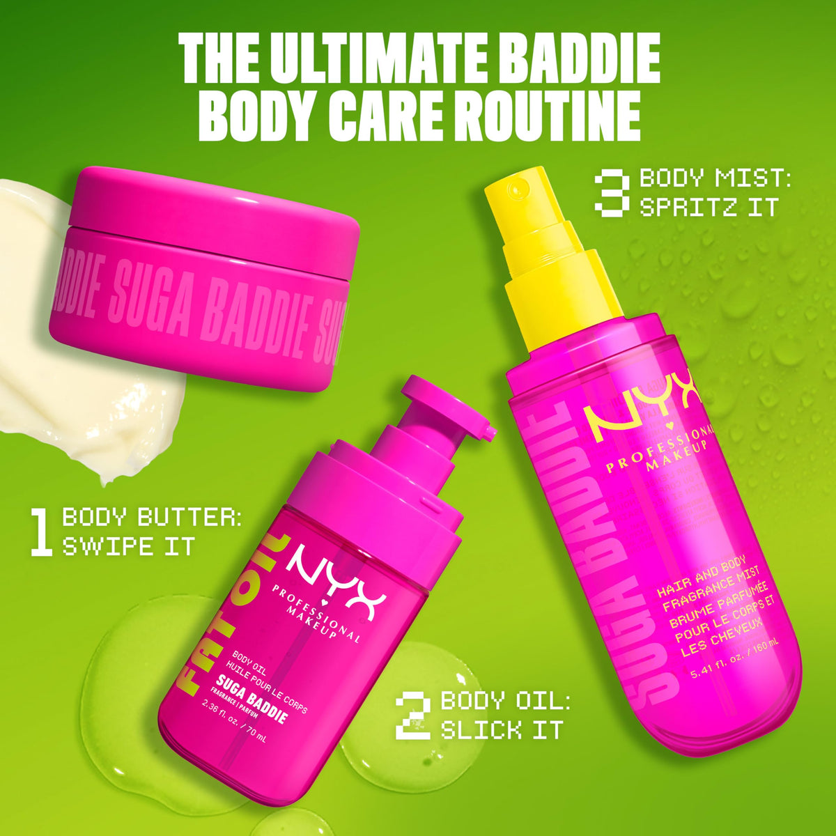 NYX Fat Oil label close-up showing Suga Baddie vanilla scent and details