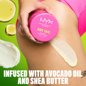 NYX Fat Oil glossy shine on leg close-up showing dewy, bouncy skin