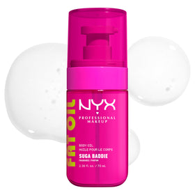 NYX Fat Oil bottle front view showing glossy vanilla finish and hydration benefit