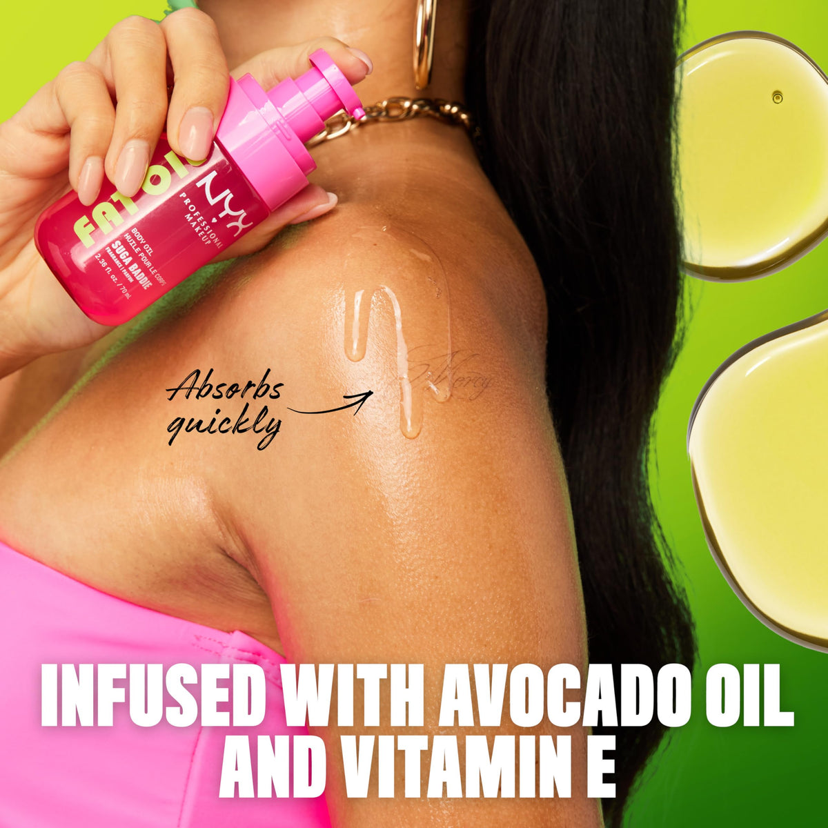 NYX Fat Oil bottle held in hand to show size and portable touch-up benefit