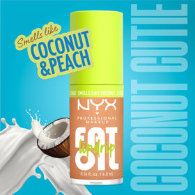 NYX PROFESSIONAL MAKEUP model wearing Coconut Cutie showing luminous champagne shimmer and hydrated lips