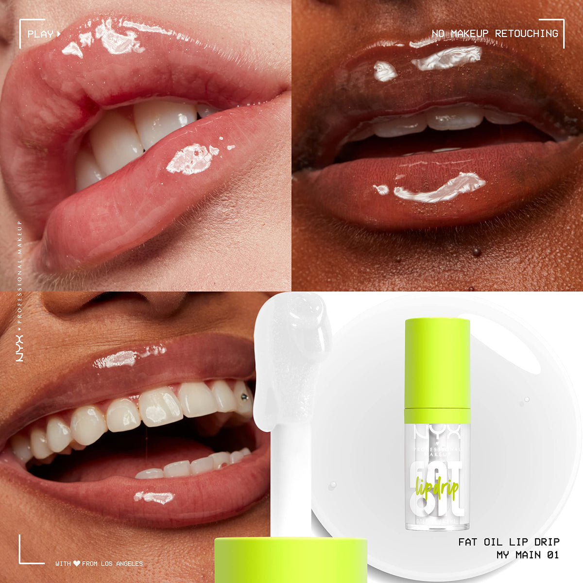 NYX PROFESSIONAL MAKEUP glossy texture drop highlighting non-sticky, hydrating finish