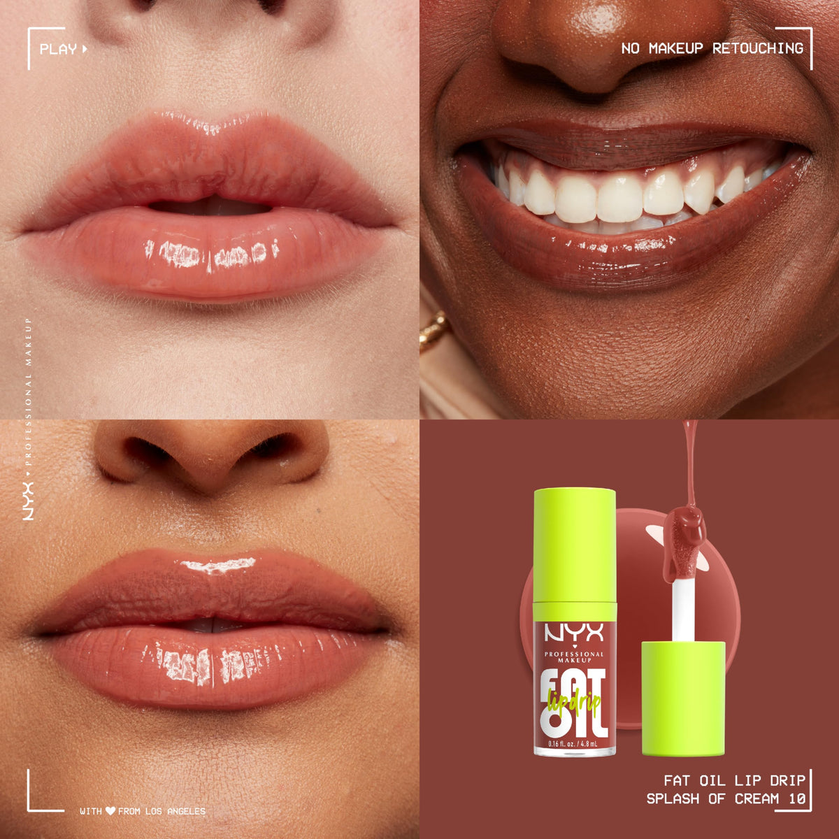 NYX PROFESSIONAL MAKEUP oil texture showing high-shine reflective sheen benefit