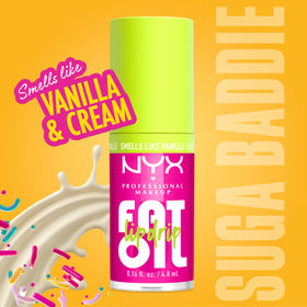 NYX Fat Oil on model lips showing sheer pink shine and natural enhancement
