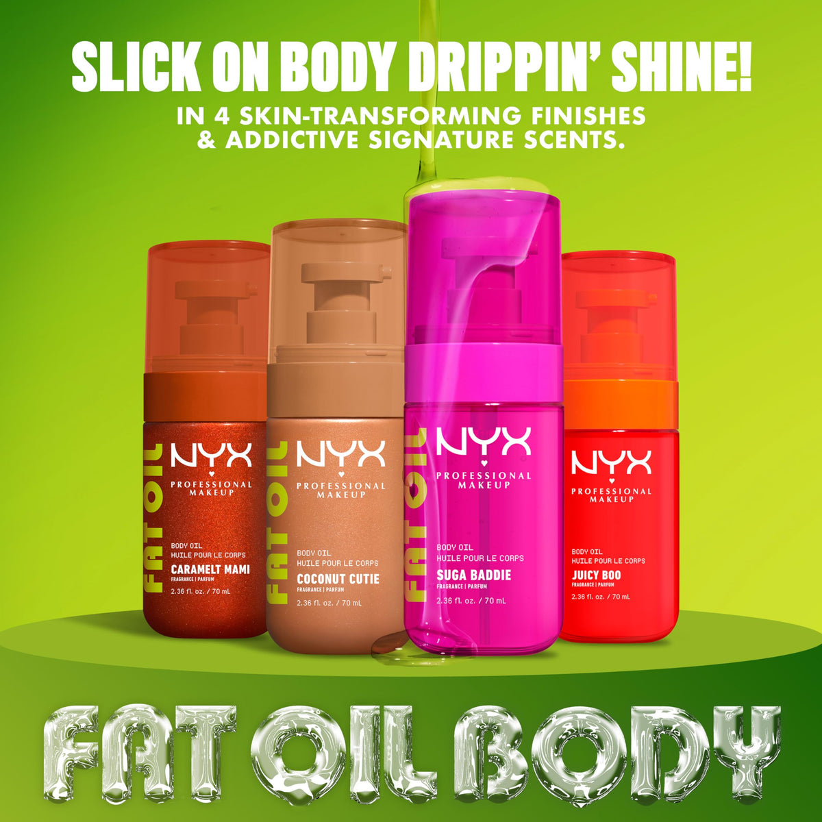 NYX Fat Oil packaging label close-up revealing ingredient highlights and vegan benefit