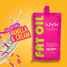 NYX PROFESSIONAL MAKEUP scent notes arrangement showing vanilla and gourmand fragrance benefit