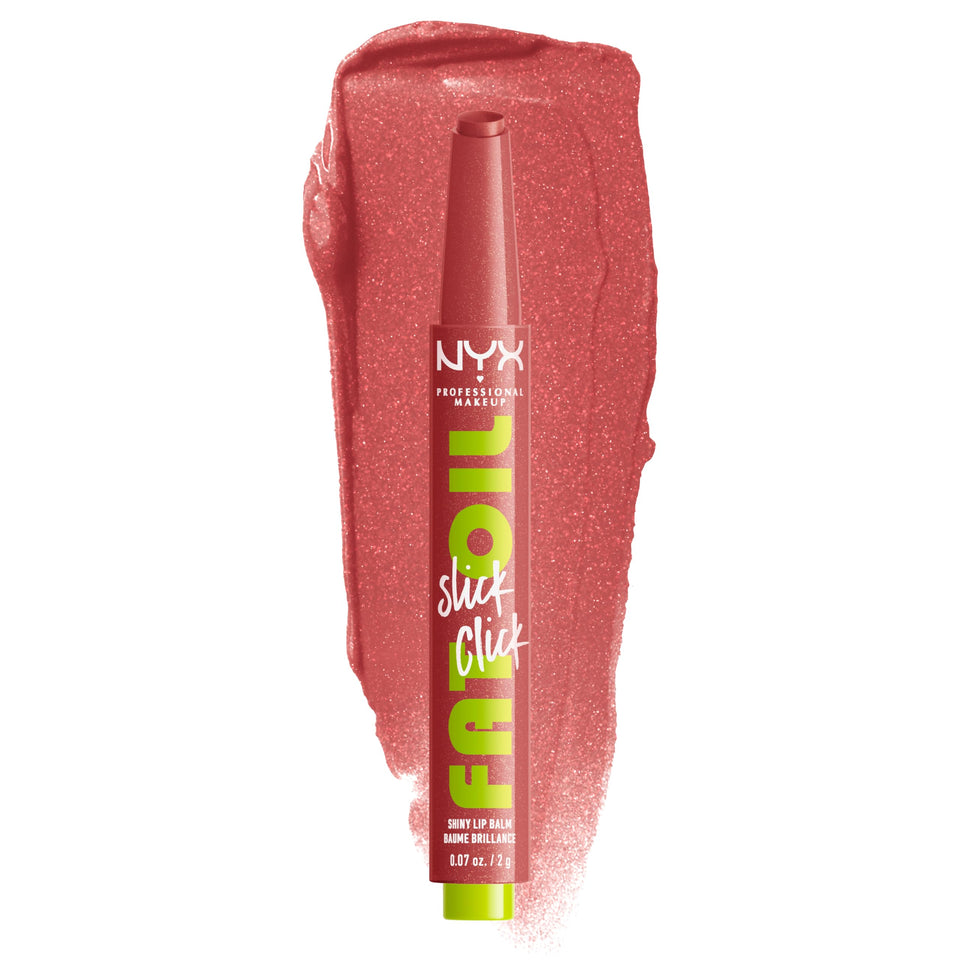 NYX PROFESSIONAL MAKEUP front packaging shows sleek click-up tube and shade label benefit: easy travel use