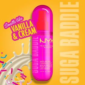 NYX PROFESSIONAL MAKEUP mist spraying from bottle demonstrating fine, non-sticky application