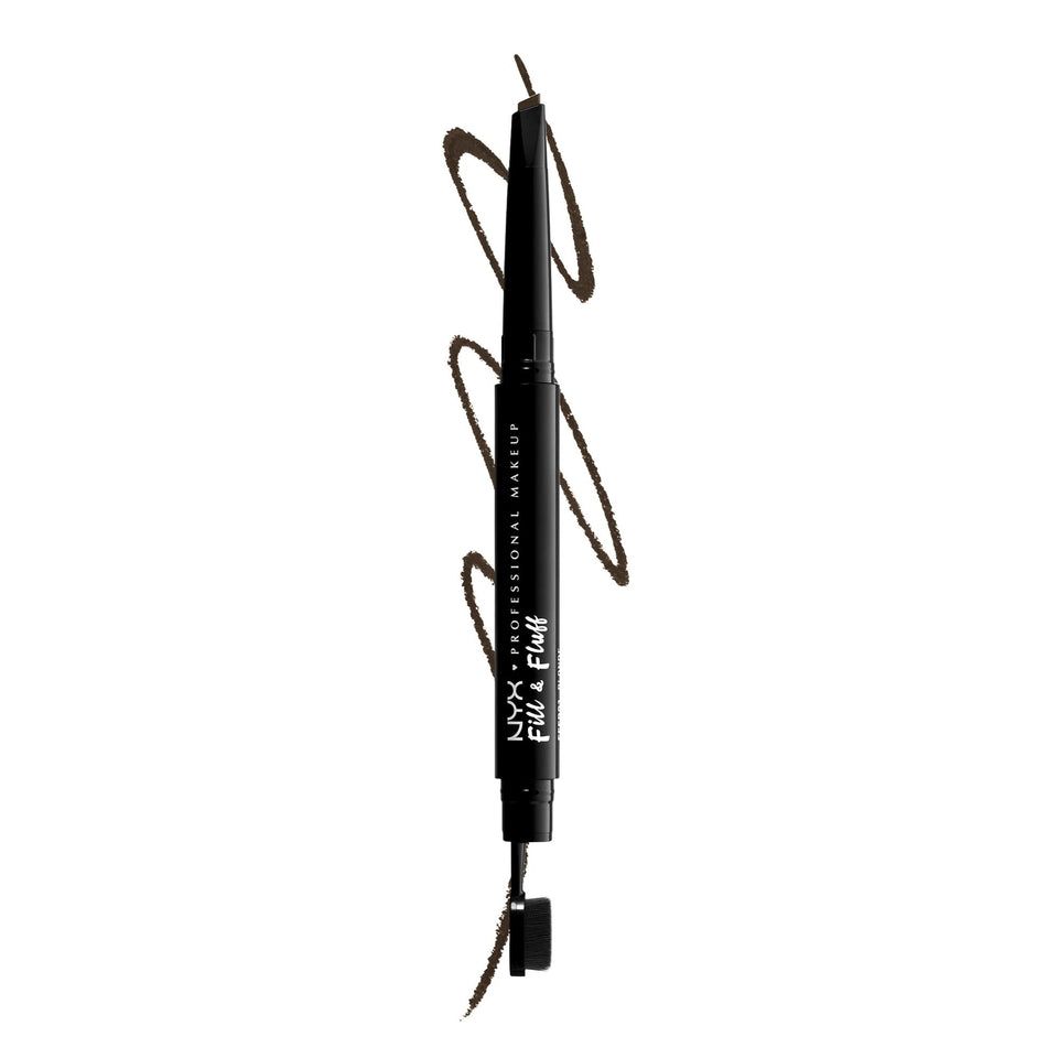 NYX PROFESSIONAL MAKEUP front view of Fill & Fluff Espresso showing dual-ended design and packaging benefit