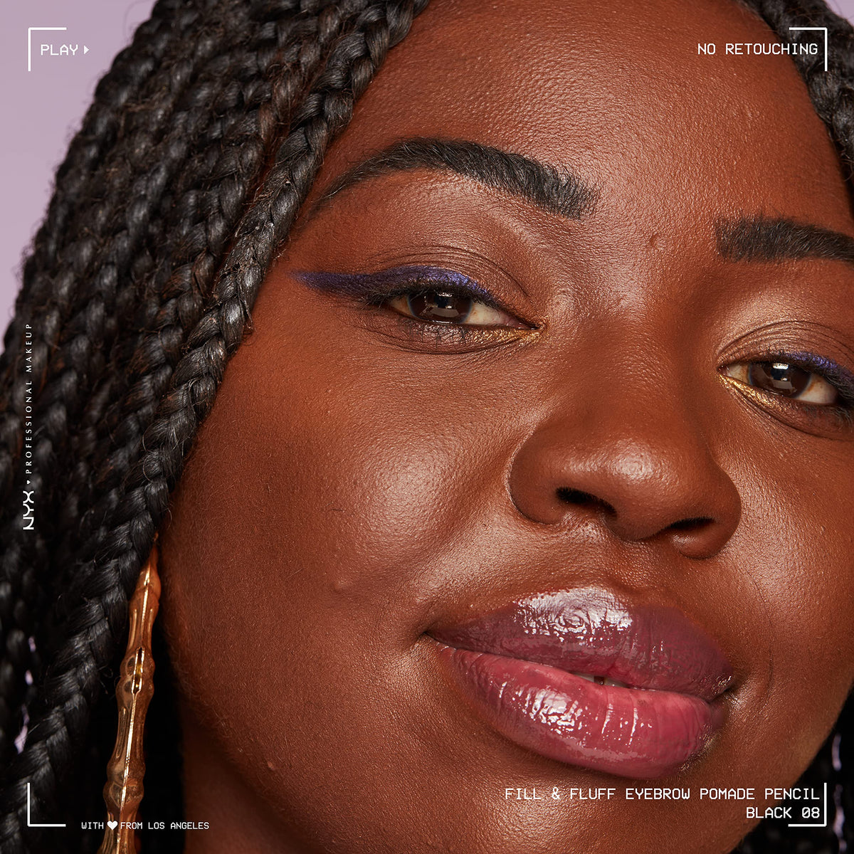 NYX PROFESSIONAL MAKEUP before and after brow strokes demonstrating natural fuller brows benefit