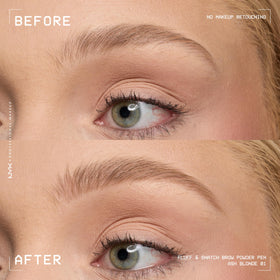 NYX PROFESSIONAL MAKEUP pen paired with brow glue showing combined hold and definition benefit