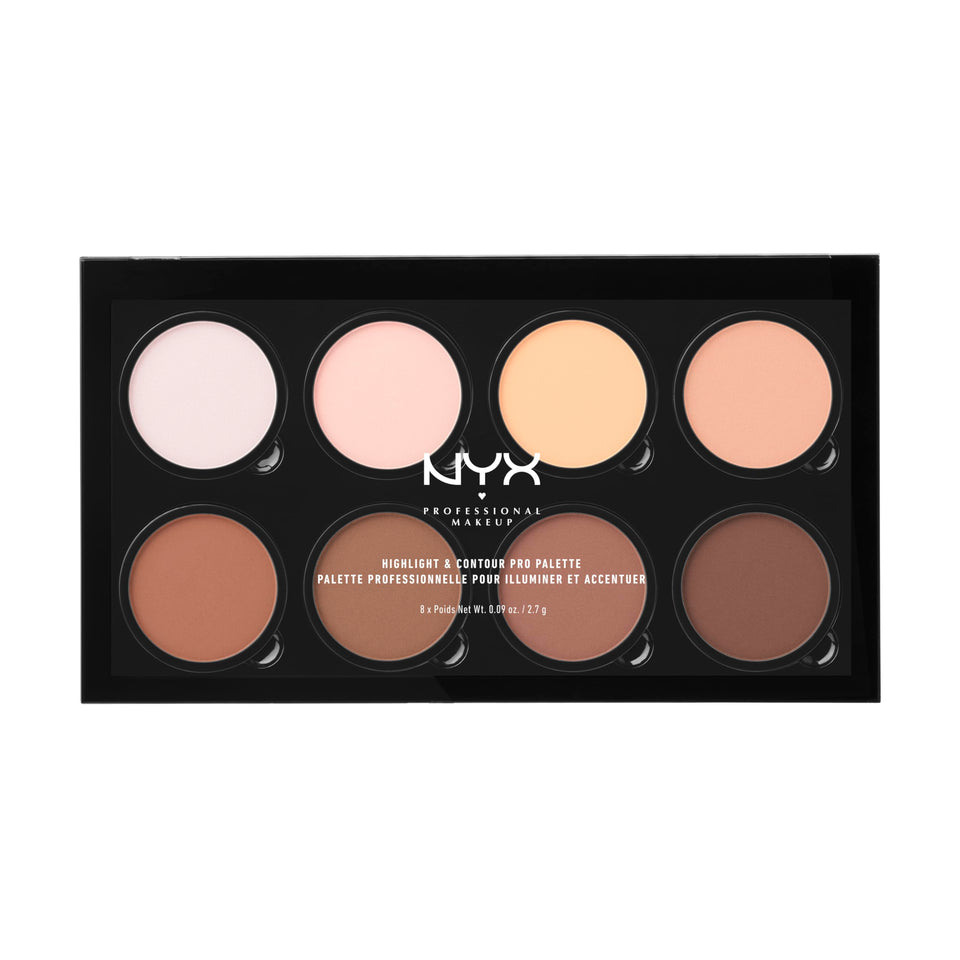 NYX PROFESSIONAL MAKEUP open palette front view showing eight refillable shades for easy customization