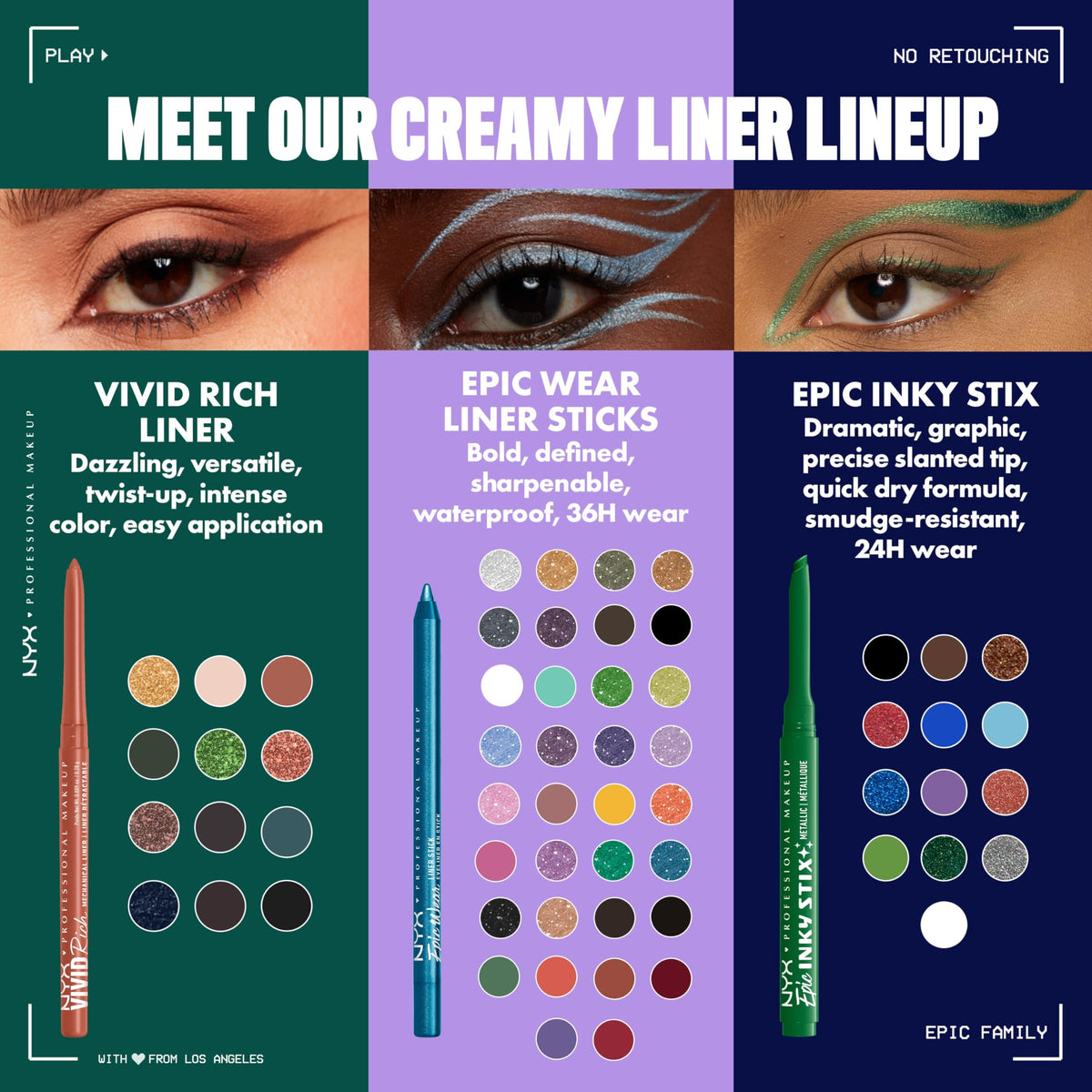 NYX PROFESSIONAL MAKEUP twist-up mechanism exposed to show no-sharpen, click delivery benefit