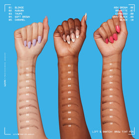 NYX PROFESSIONAL MAKEUP swatched tint on skin showing buildable blonde texture