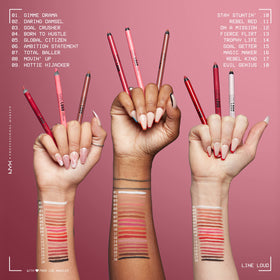 NYX Line Loud applied on lips illustrating defined shape and comfortable matte wear