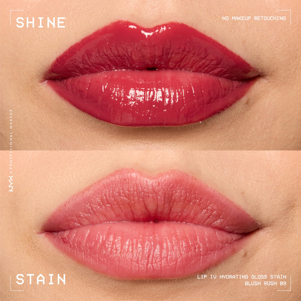 NYX PROFESSIONAL MAKEUP product worn on lips with instant wet-shine effect