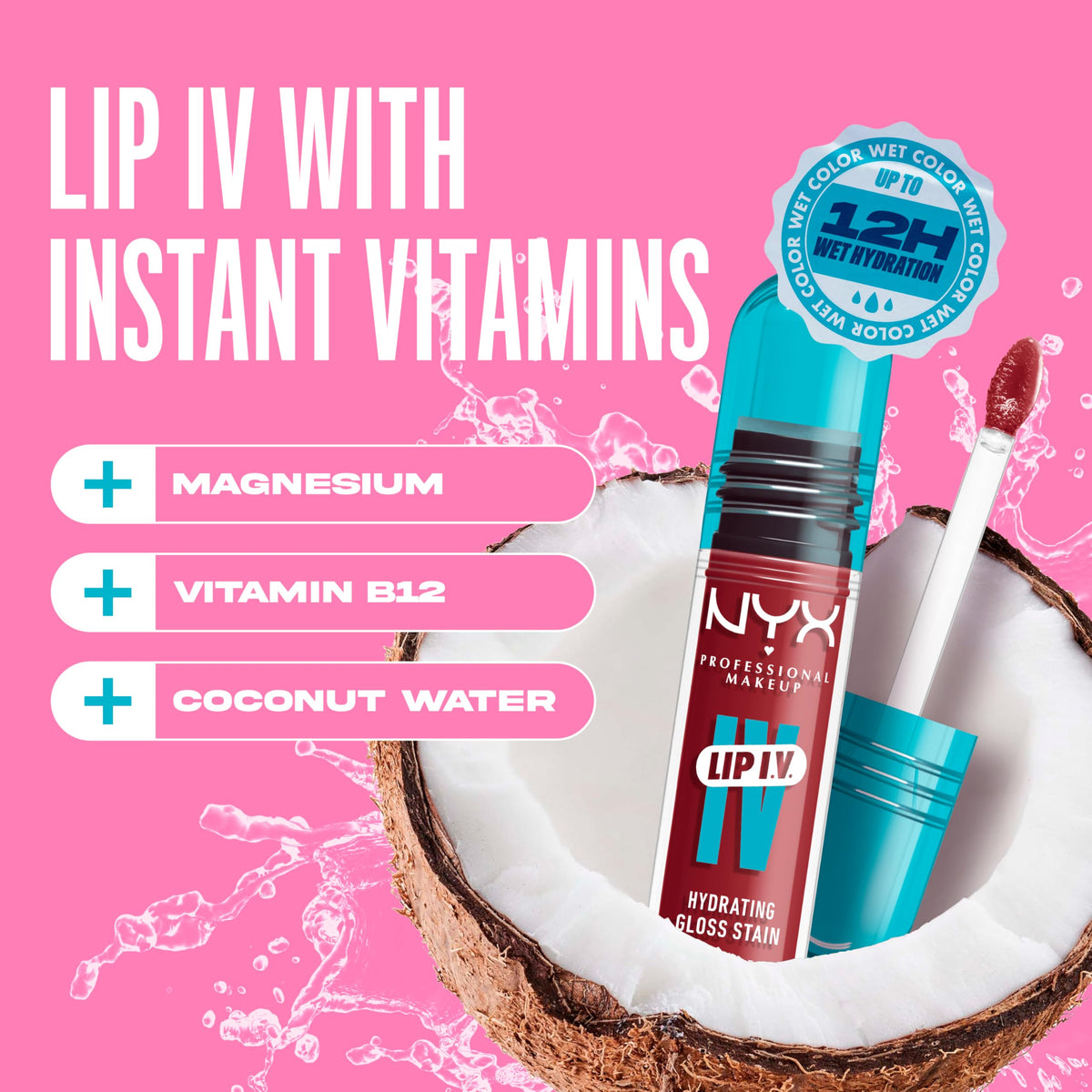 NYX PROFESSIONAL MAKEUP lips close-up showing glossy pink finish and hydration