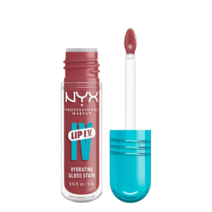 NYX Lip IV front packaging showing Petal Pourin' bright pink and benefits