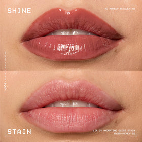 NYX PROFESSIONAL MAKEUP Hydra Honey applied on model lips showing natural warm brown benefit