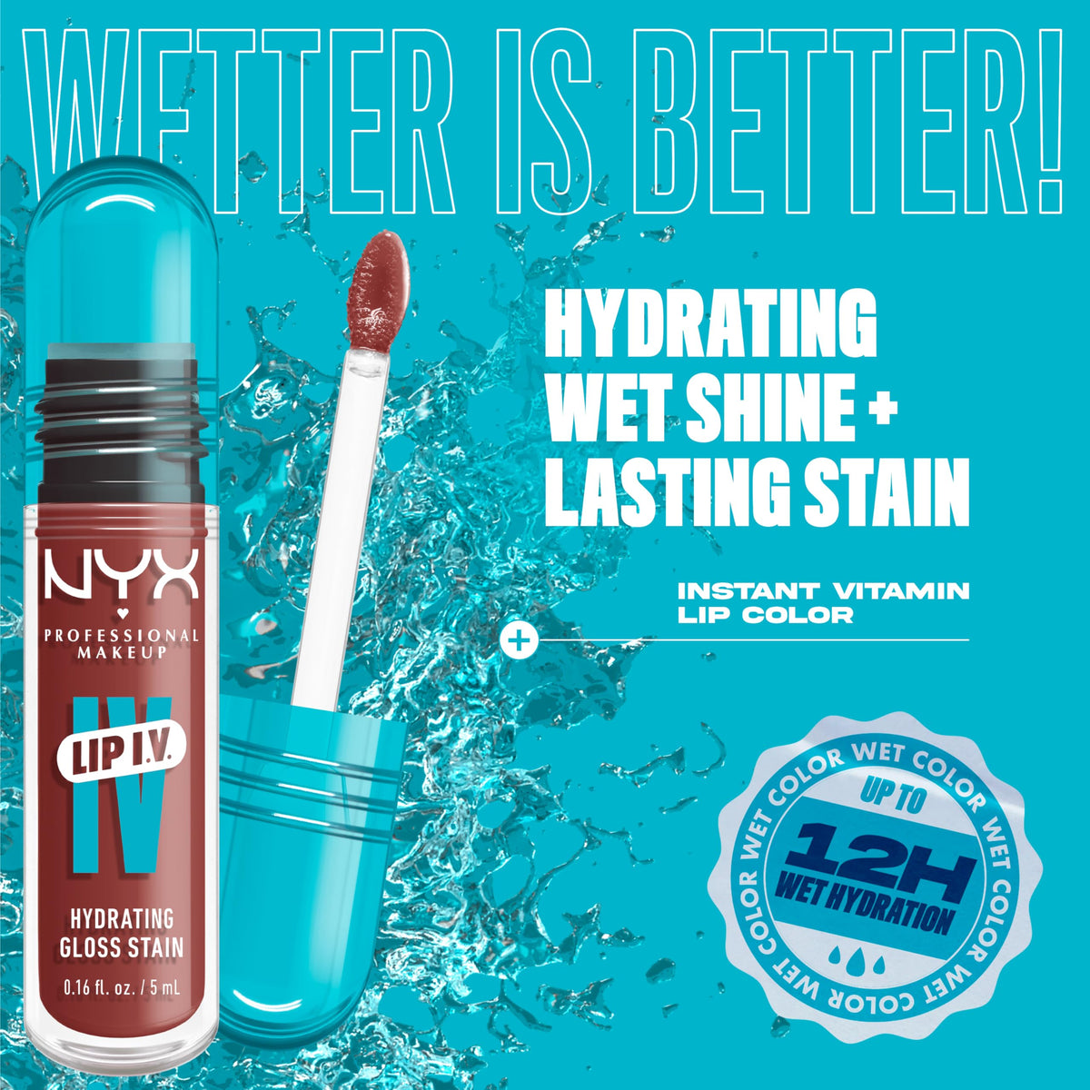 NYX PROFESSIONAL MAKEUP close-up texture showing glossy finish and lightweight pigment benefit