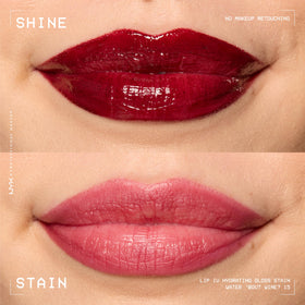 NYX PROFESSIONAL MAKEUP Water Bout Wine applied on lips illustrating vivid glossy color benefit