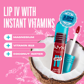 Before and after lips with NYX Lip IV showing glossy application and lasting stain