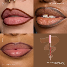 NYX brand texture swipe of warm brown stain, shows smooth pigment payoff