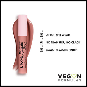 NYX PROFESSIONAL MAKEUP applicator wand displaying doe-foot tip for precise, even application