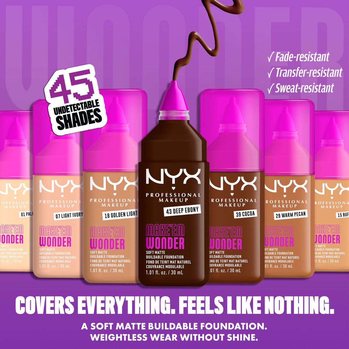 NYX PROFESSIONAL MAKEUP pump close-up demonstrating easy controlled dispensing