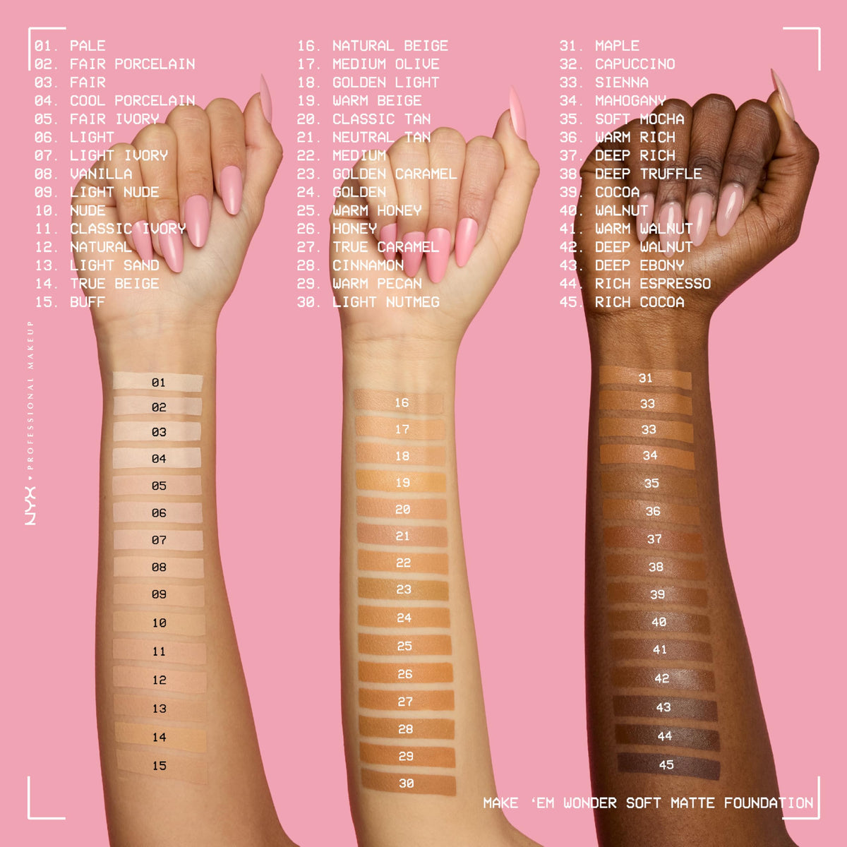 NYX PROFESSIONAL MAKEUP model wearing foundation for all-day natural finish