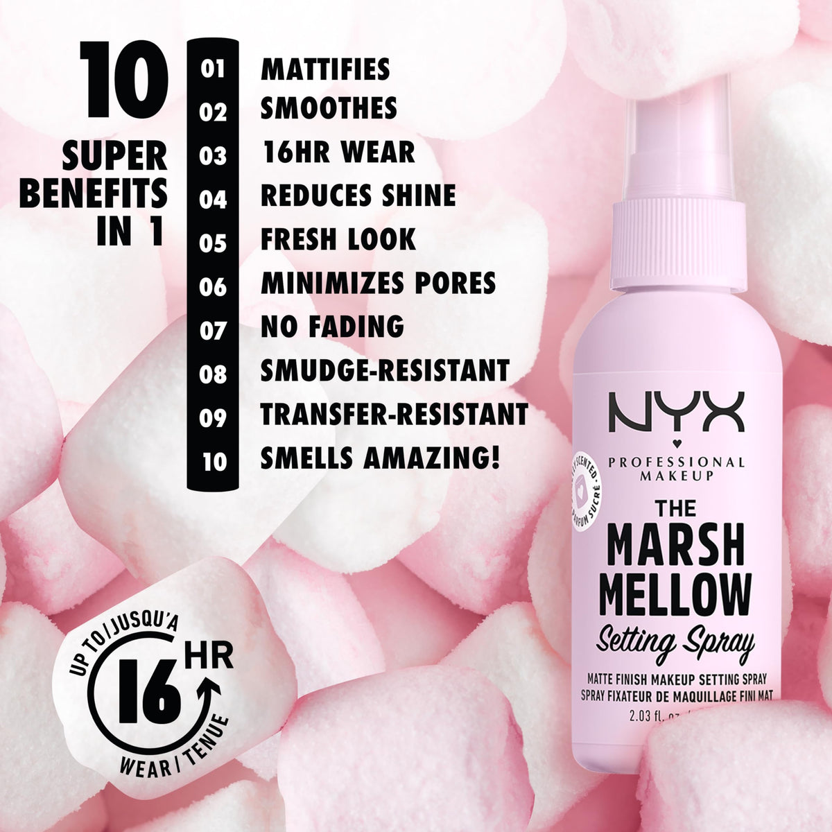 NYX PROFESSIONAL MAKEUP fine mist close-up demonstrating even spray and lightweight feel