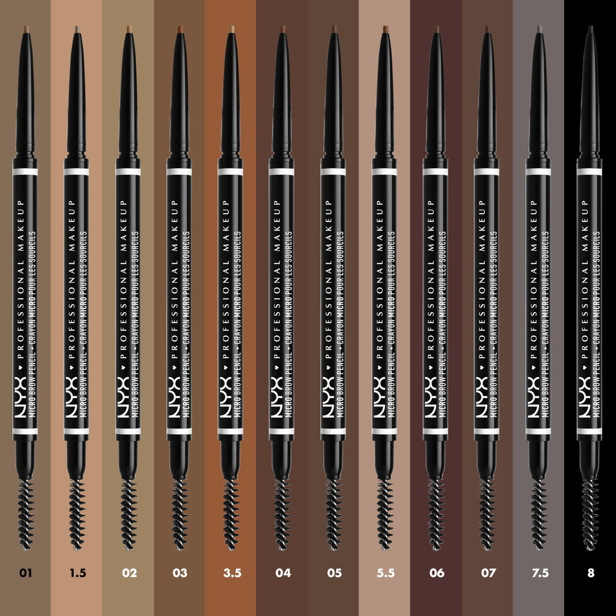 NYX PROFESSIONAL MAKEUP pencil in use drawing hair-like brow lines