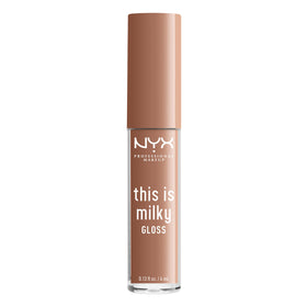 NYX PROFESSIONAL MAKEUP gloss on model lips illustrating cool beige nude and hydration