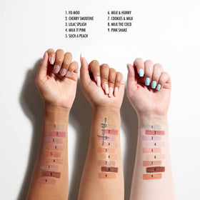 NYX PROFESSIONAL MAKEUP texture swatch on skin showing milky, buildable sheen