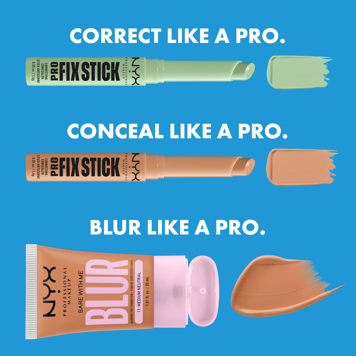 NYX PROFESSIONAL MAKEUP stick on bathroom counter styled scene suggesting everyday routine convenience