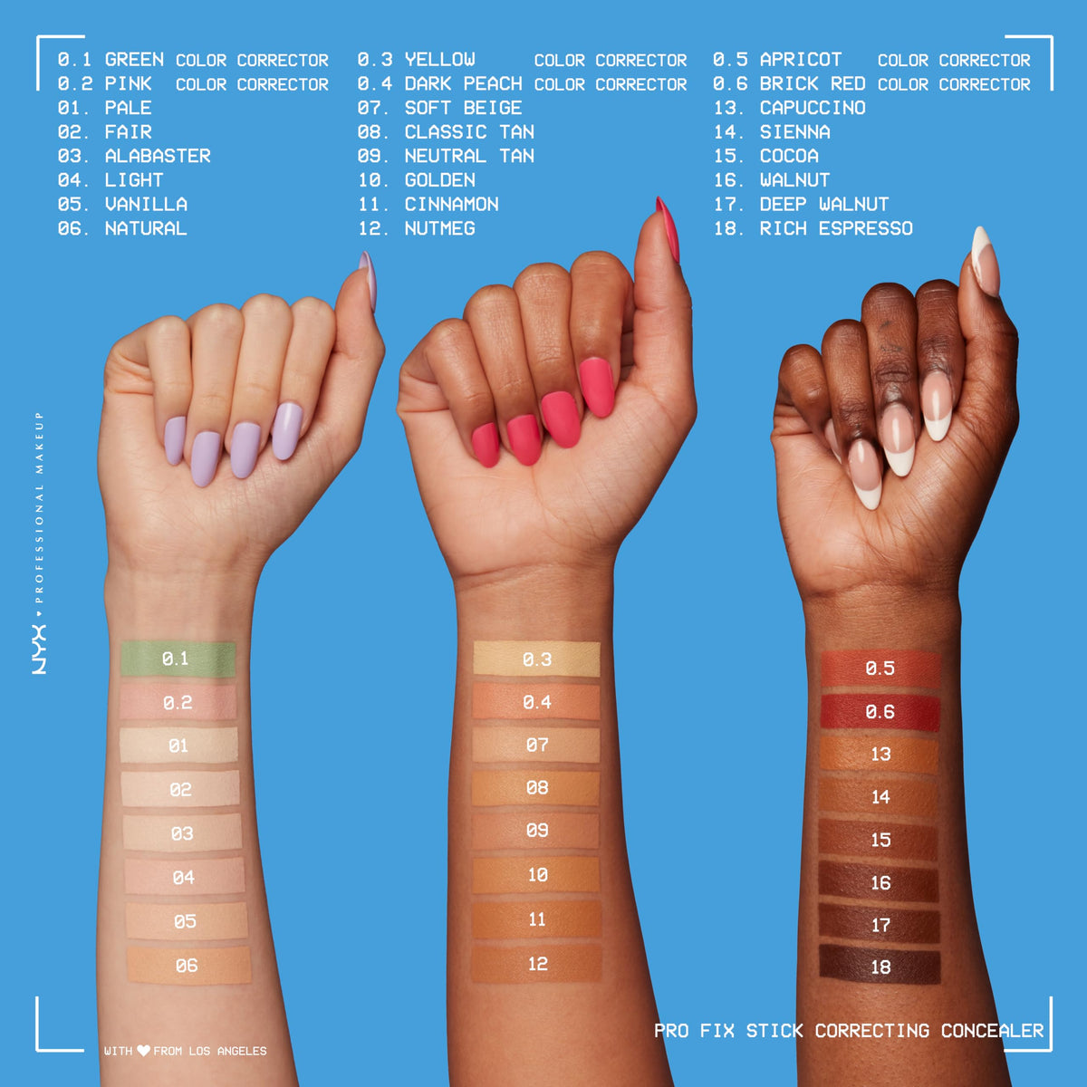 NYX PROFESSIONAL MAKEUP Pro Fix Stick label closeup showing shade and ingredients, informed choice